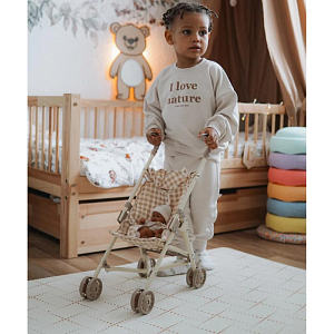 Прогулочная коляска для кукол Mrs. Ertha "Soft Squares", кремовая клетка виши