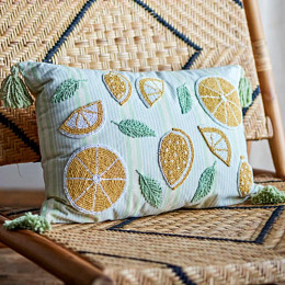 Подушка декоративная Bloomingville "Lemon", салатовая с лимонным, 50 х 35 см