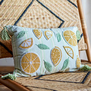 Подушка декоративная Bloomingville "Lemon", салатовая с лимонным, 50 х 35 см