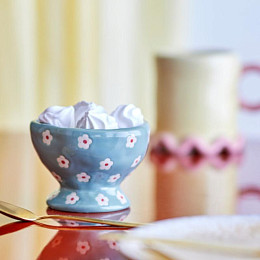 Миска керамическая Bloomingville "Nini", бирюзовая с цветами, 170 мл