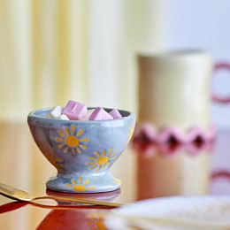 Миска керамическая Bloomingville "Nini", бирюзовая с солнышком, 170 мл