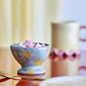 Миска керамическая Bloomingville "Nini", бирюзовая с солнышком, 170 мл