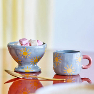 Миска керамическая Bloomingville "Nini", бирюзовая с солнышком, 170 мл