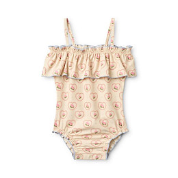 Купальник с оборками Flöss "Коралл", розовые сердца в ванили