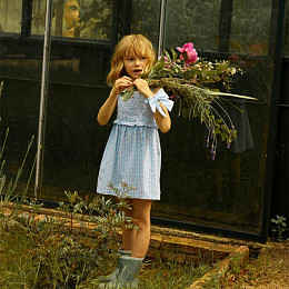 Сарафан Джинджерснэпс (Gingersnaps) "Пудра", голубая клетка с цветами