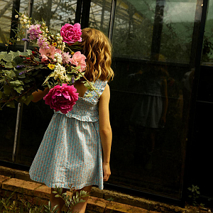 Сарафан Джинджерснэпс (Gingersnaps) "Пудра", голубая клетка с цветами