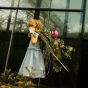 Сарафан Джинджерснэпс (Gingersnaps) "Пудра", голубая клетка с цветами