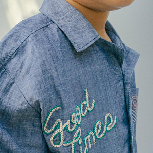 Рубашка с вышивкой Джинджерснэпс (Gingersnaps) "Льюис", синяя