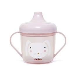 Кружка с ручками и крышкой Петит Манки (Petit Monkey) "Кролик", розовая, 190 мл