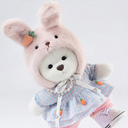 Медвежонок Lina TeddyTales, в голубом платье, розовых штанишках, розовой шапочке-зайке, белый, M, 30