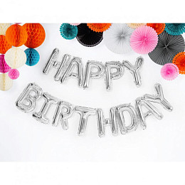 Гирлянда из шаров Пати Деко (Party Deco) "Happy Birthday" серебро