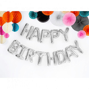 Гирлянда из шаров Пати Деко (Party Deco) "Happy Birthday" серебро
