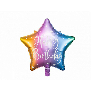 Шар звезда Пати Деко (Party Deco) "Happy Birthday", радужный