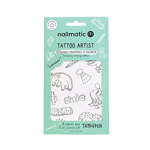 Набор временных татуировок для раскрашивания нейлматик (nailmatic) "Динозавры", 12 шт