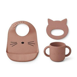 Набор для новорожденного LIEWOOD: нагрудник, кружка с ручками, грызунок, темно-розовый