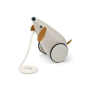Игрушка на колесах и на веревочке LIEWOOD "Собачка", песочный микс с золотой карамелью
