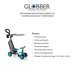 Обучающий велосипед GLOBBER 3 в 1 "Learning bike delux", бирюзовый