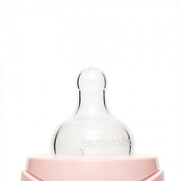 Бутылка Suavinex "Розовый зайка с крапинками", с круглой силиконовой соской, стекло, 240