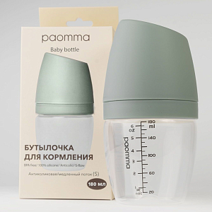 Бутылка Paomma "Sage", в комплекте соска S медленный поток, 0-3 мес, 180 мл