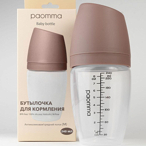 Бутылка Paomma "Taupe", в комплекте соска M средний поток, 3-6 мес, 240 мл