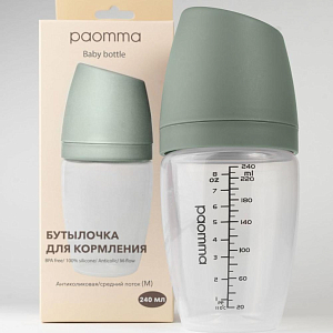 Бутылка Paomma "Sage", в комплекте соска M средний поток, 3-6 мес, 240 мл