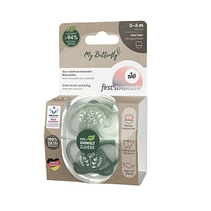 Набор пустышек NIP "First Moments My Butterfly", силиконовые, зеленый, 2 шт, 0-6 мес