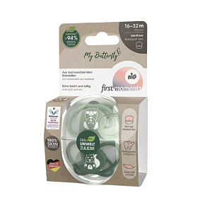Набор пустышек NIP "First Moments My Butterfly", силиконовые, зеленый, 2 шт, 16-32 мес