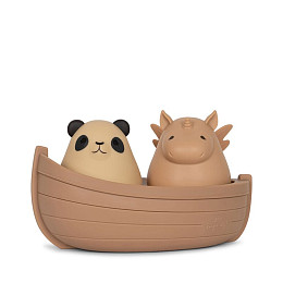 Набор игрушек для ванной в лодке Konges Slojd "Панда и Единорог", пудровый микс
