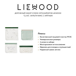 Дорожный набор сумок-органайзеров LIEWOOD "Clive", 4 шт, мульти микс с мятным