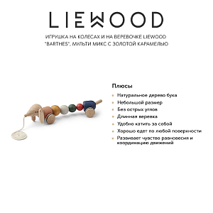 Игрушка на колесах и на веревочке LIEWOOD "Barthes", мульти микс с золотой карамелью