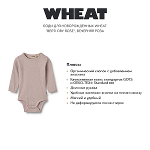 Боди для новорожденных Wheat "Berti Dry Rose", вечерняя роза