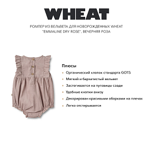 Ромпер из вельвета для новорожденных Wheat "Emmaline Dry Rose", вечерняя роза