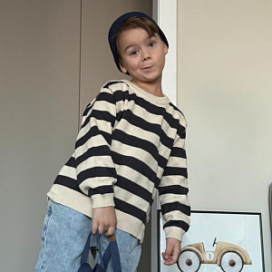 Свитер вязаный Wheat "Morgan Navy Stripe", широкие синие полоски