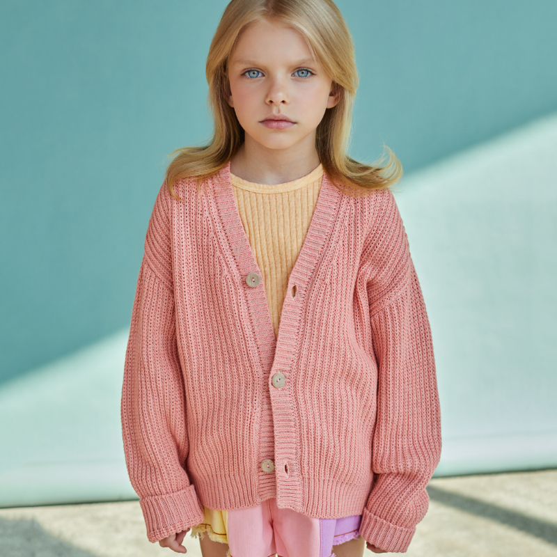 Футболка из трикотажа в рубчик с оборками Buho "Apricot", абрикосовая