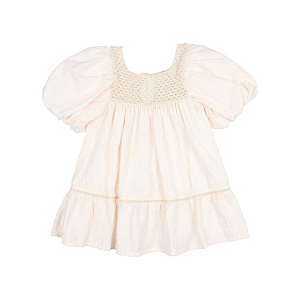 Платье с коротким рукавом ажурной вязки Buho "Boho Combi Ivory", кремовое