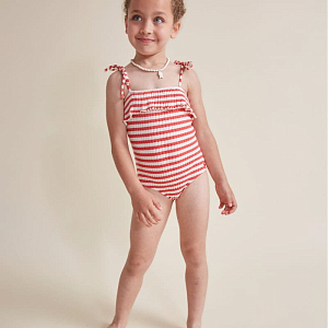 Купальник из трикотажа в рубчик Buho "Stripes Coral Red", коралловые полоски