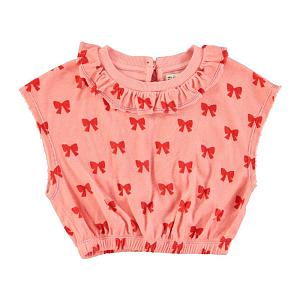 Блуза без рукавов плюшевая Piupiuchick "Terry Red Bows", банты на розовом, 3 года