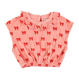 Блуза без рукавов плюшевая Piupiuchick "Terry Red Bows", банты на розовом, 6 лет
