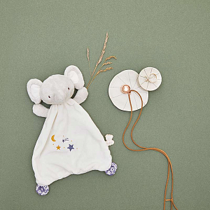 Игрушка-комфортер с подвеской Kaloo "Elephant", серия "Petites Chansons", серая, 28 см