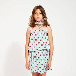 Топ на бретелях плюшевый Piupiuchick "Red Bows", банты на голубом