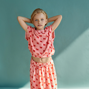 Юбка плюшевая Piupiuchick "Terry Red Bows", банты на розовом