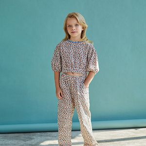 Блуза с объемными рукавами и бантом Piupiuchick "Animal", нежный леопард