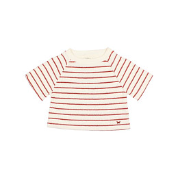 Футболка махровая Buho "Terry Stripes Argile", коралловые полоски на белом