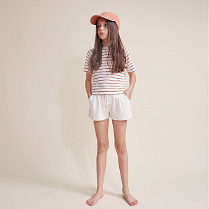 Футболка махровая Buho "Terry Stripes Argile", коралловые полоски на белом