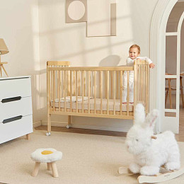 Кроватка детская Happy Baby "Mirra light", c матрасом и простыней, кремовая