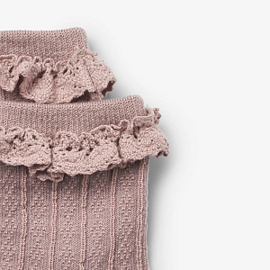 Детские носки ажурные с добавлением шерсти Wheat "Wool Nora", розовые