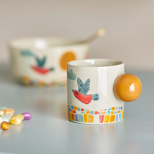 Кружка керамическая Bloomingville MINI "Colorine", кремовая, 155 мл