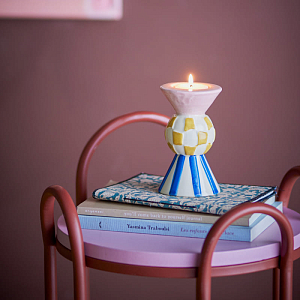 Подсвечник керамический Bloomingville "Bob", микс розового с голубым