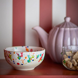 Набор мисок керамических Bloomingville "Freckles", 4 шт, абстракция на кремовом, 300 мл