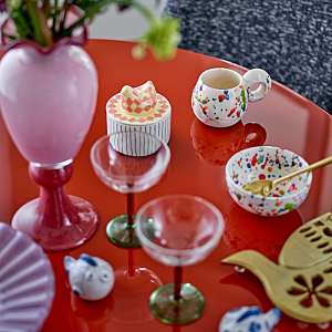 Набор мисок керамических Bloomingville "Freckles", 4 шт, абстракция на кремовом, 300 мл